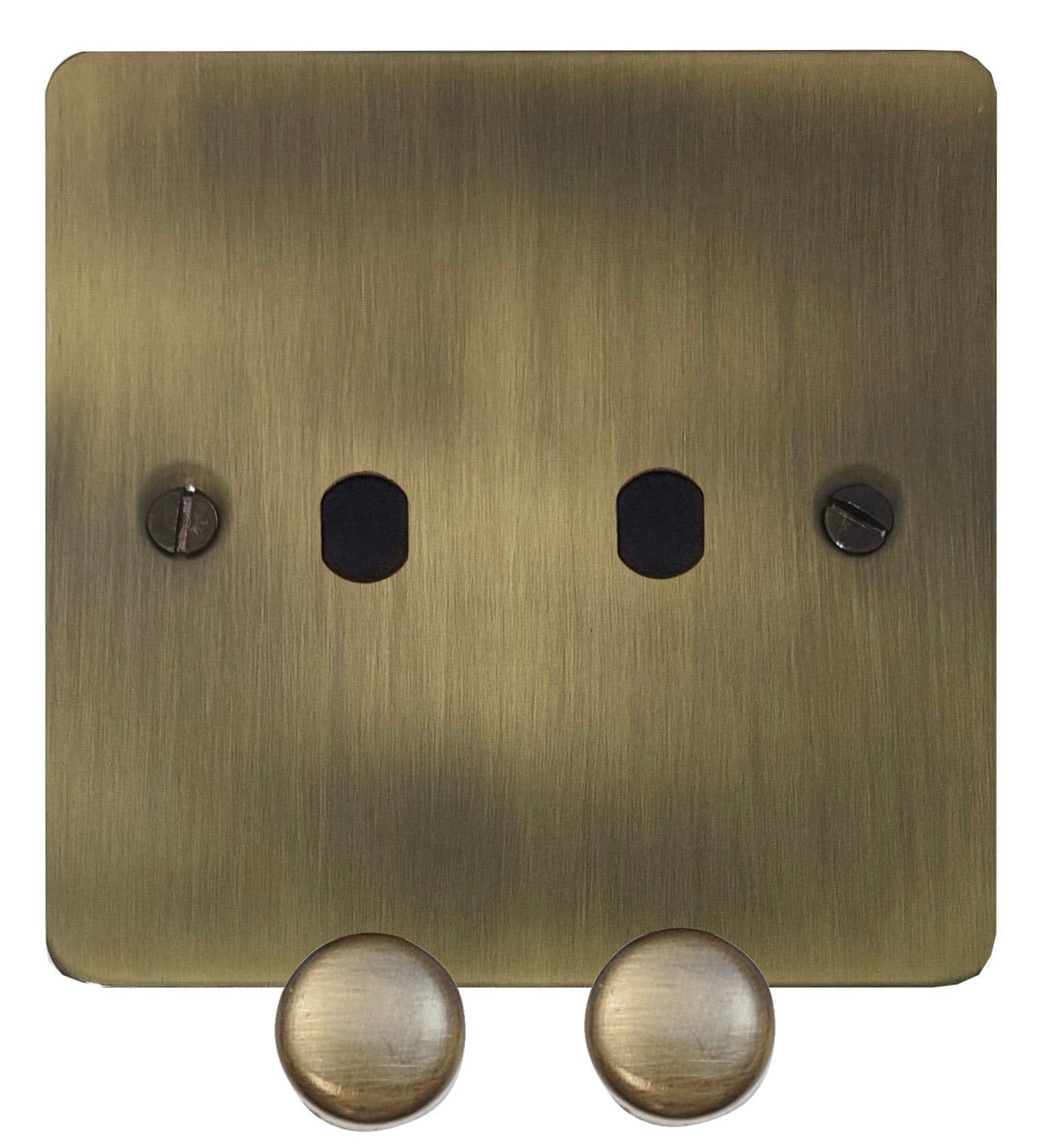 G&H Brassware Light G&H Flab12-Pk Flat Plate Antique Brass 2 Gang Dimmer Plate Only Inc Dimmer Knobs