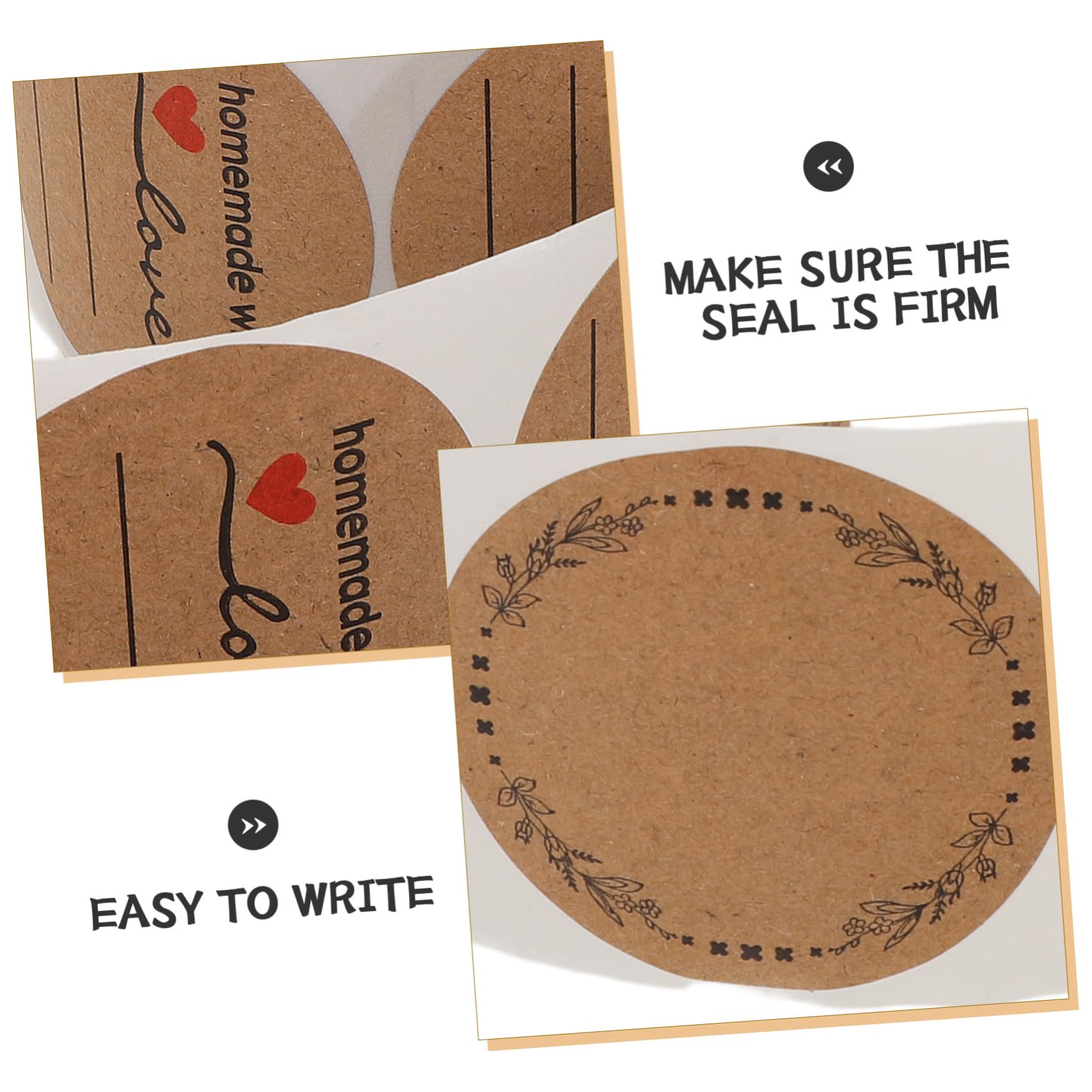 Etichette Adesive Rotonde 3 Pezzi in Carta Kraft Color Khaki | Adesivo Forte, Superficie Scrivibile, per Confezioni Alimentari e Avvolgimento