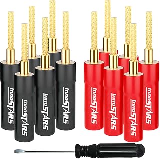 Flex Pin Banana Plugs Connector (6 Pairs, 12 Pcs), 2MM Braided, 24K Gold-Plated, Insulated for Speaker Wire, Wall Plate, Home Theater and Sound Systems