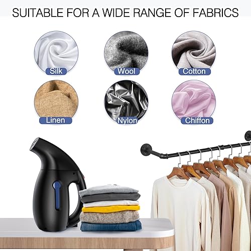 Miniatura 5 de Vaporizador de mano para ropa, 800 W, vaporizador portátil de ropa de viaje, tanque de agua de 7.4 fl oz, removedor de arrugas, plancha, mini