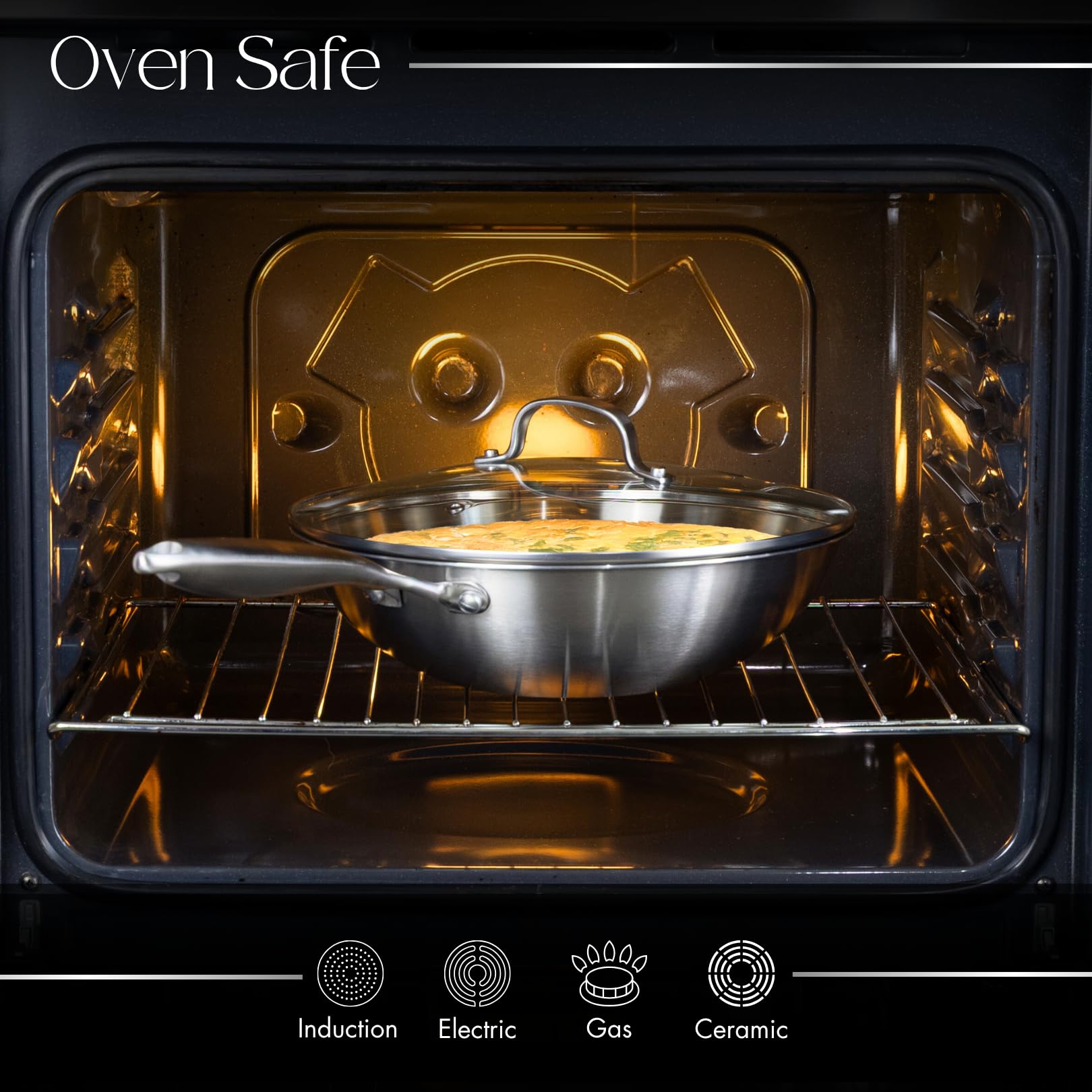 Juego de ollas y sartenes de acero inoxidable – Sartén wok de 28 cm – Utensilios de cocina de inducción – Apto para horno