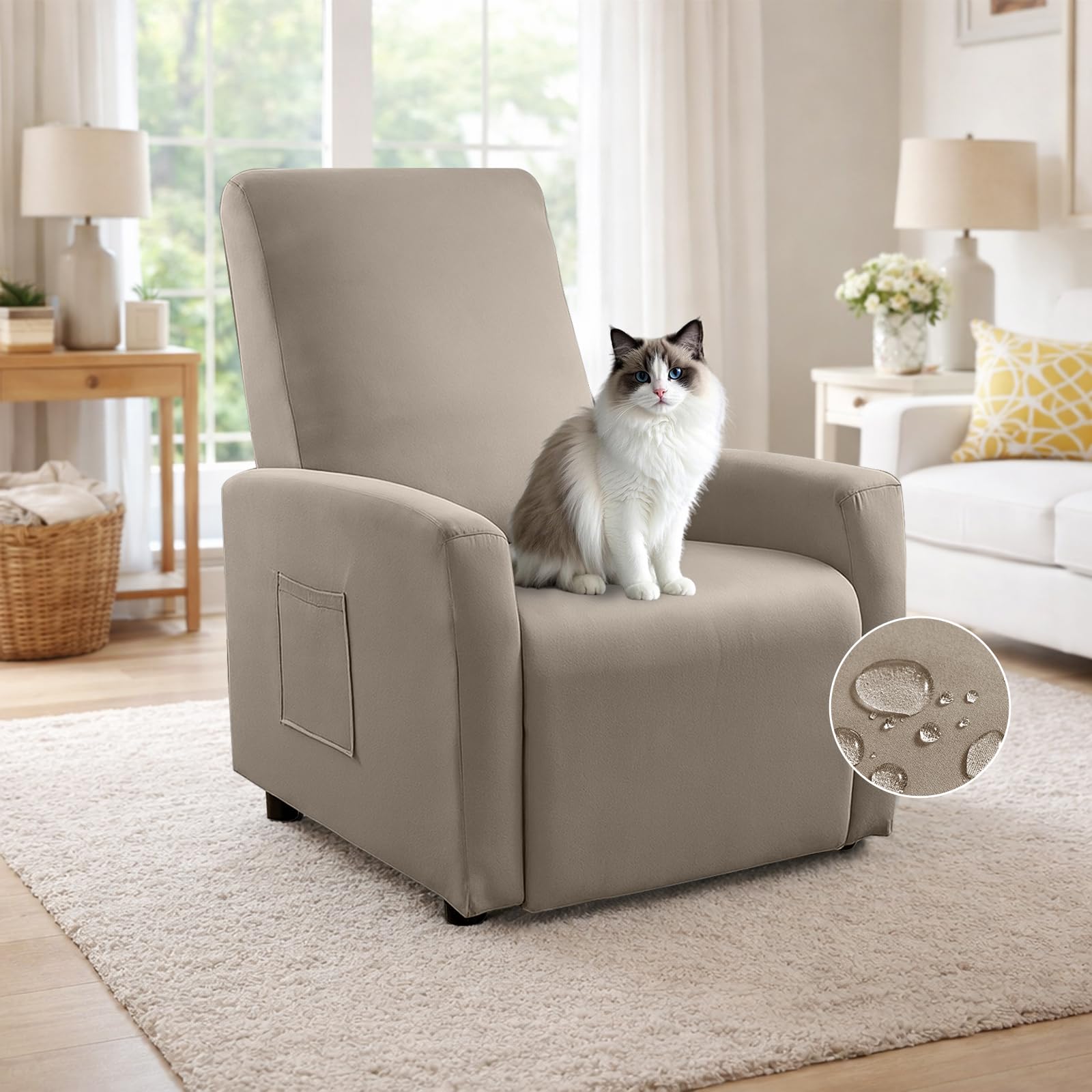 YushengTai Sofa Cover, 1 Seater Armchair Cover Waterproof, All-Inclusive High Stretch Chair Covers With Side Pockets, Super Soft Chair Covers For Living Room Tv Chair, Armchair (Light Mocha)