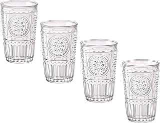 Bormioli Rocco Romantic Water Glass [Set Of 4] | 10.25 oz Premium Glass Set For Refreshments, Soda & Beverages | Italian Q...