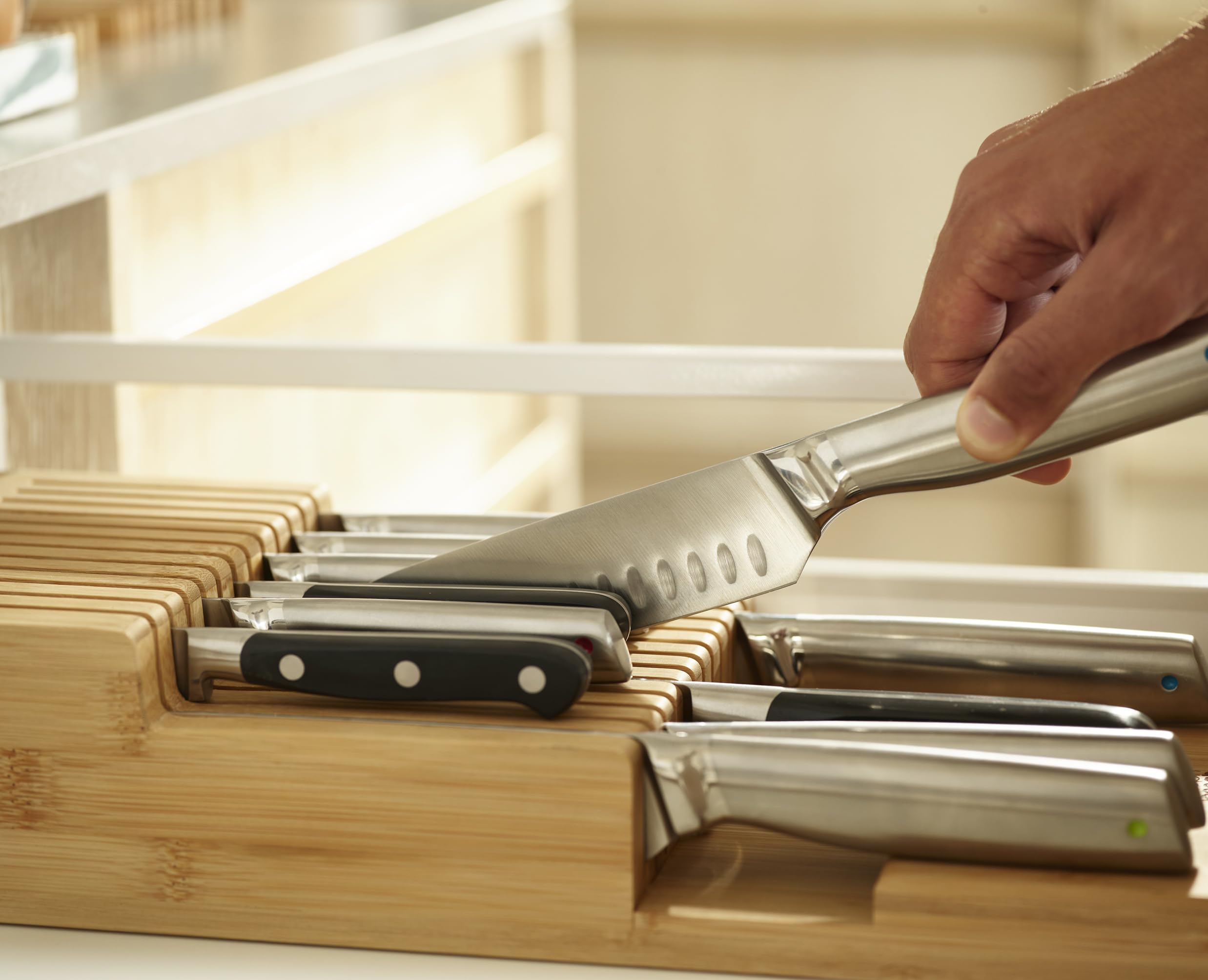 Joseph Joseph DrawerStore Porte Couteaux Vide, Jusqu'à 12 Couteaux de Cuisine, Organisation des Tiroirs, Bambou, Bamboo