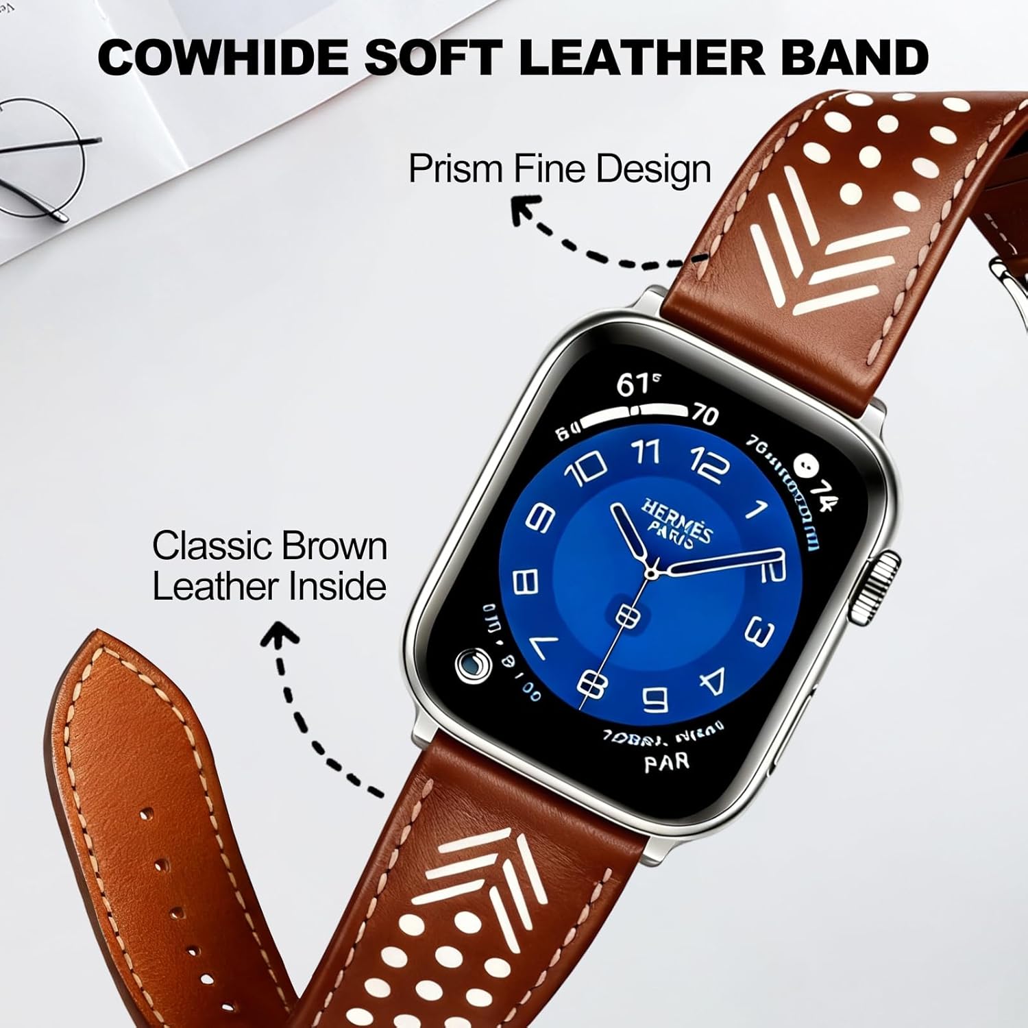 Hollow-out Handmade Top Grain Leather Band for Apple Watch Women Men, Breathable Lightweight Soft Strap Compatible with Series 11/10/9/8/7/6/5/4/SE SE2 Ultra 38/40/41/42/44/45/49mm - Image 3