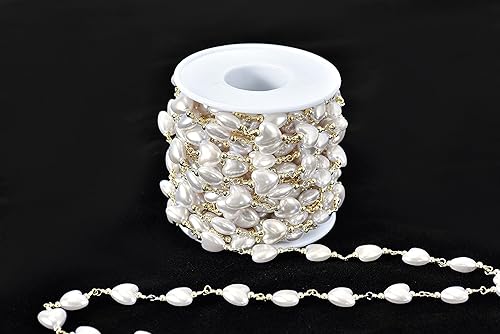 Vista 20 de KAOYOO 2 Yard Heart Shaped Acrylic Bead Bohemian Style Beaded Gold Chain for Wedding Decor Sewing Crafts, DIY Accessories Embellishments(2 Yard Gold)