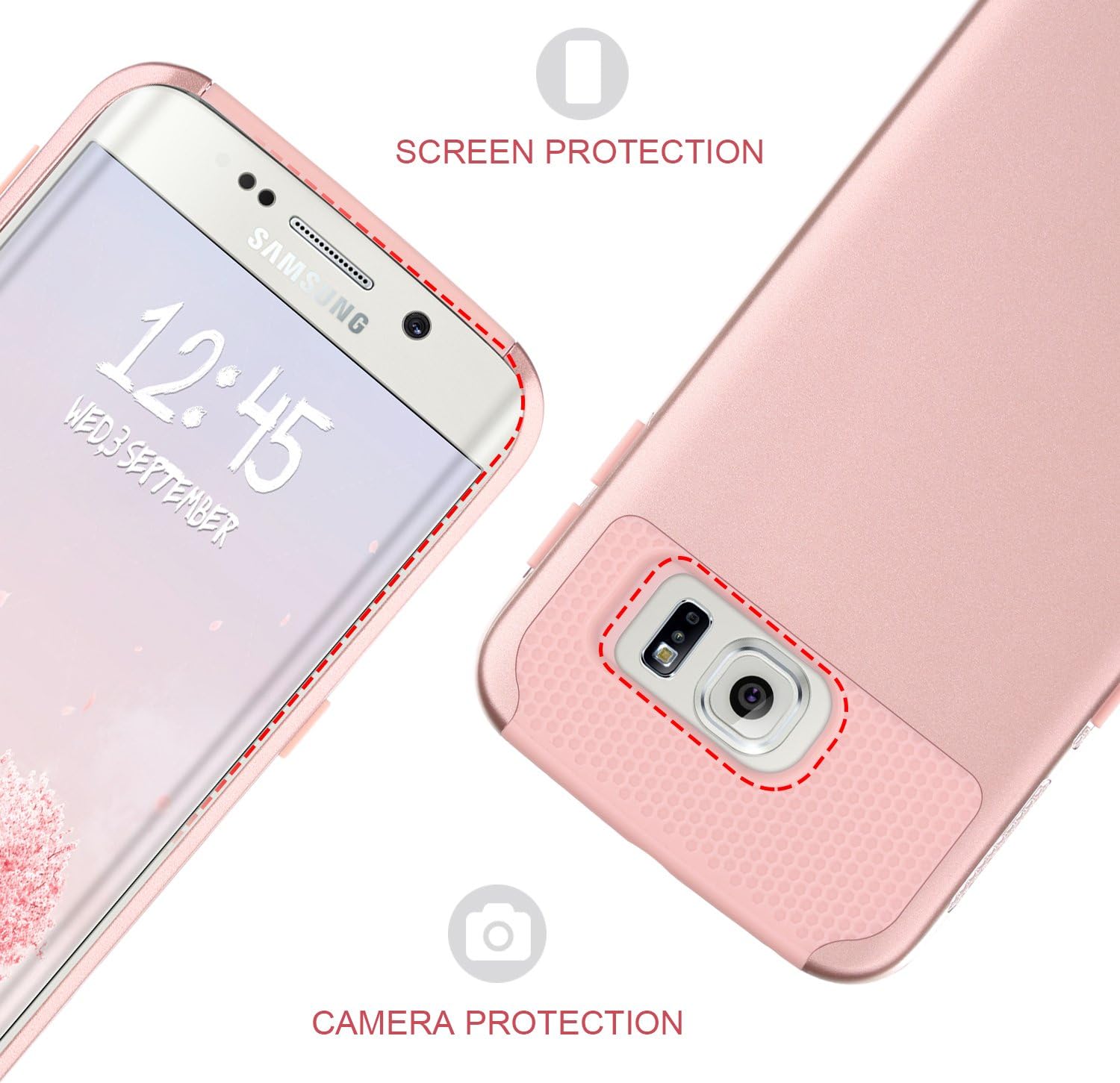 BENTOBEN Galaxy S6 Edge Case, Samsung Galaxy S6 Edge Case, Slim Hybrid Dual Layer Hard PC Back Cover Soft TPU Rubber Bumper Shockproof Protective Phone Cases for Samsung Galaxy S6 Edge, Rose Gold
