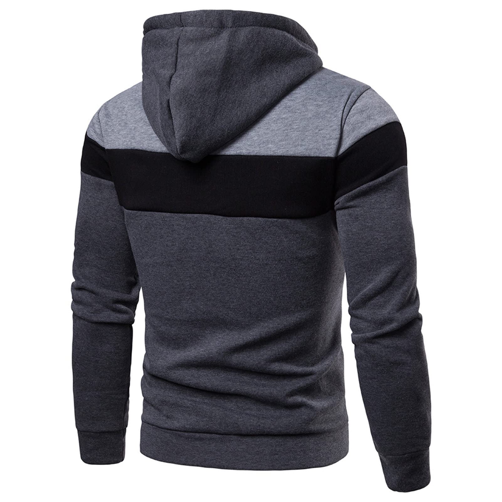 Maiyifu-GJ Men Zip Up Color Block Hoodies Blend Fleece Long Sleeve Sweatshirt with Kanga Pockets Zip Front Slim Hooded Hoodie (Grey,Large)