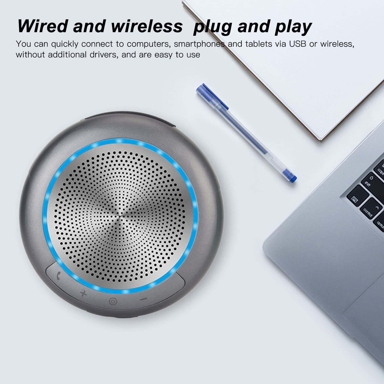 Cyrank Microphone USB De Conférence, Haut-Parleur De Conférence Et Microphone pour Ordinateur De Bureau, Micro Omnidirectionnel à 360 Degrés pour Ordinateur Portable