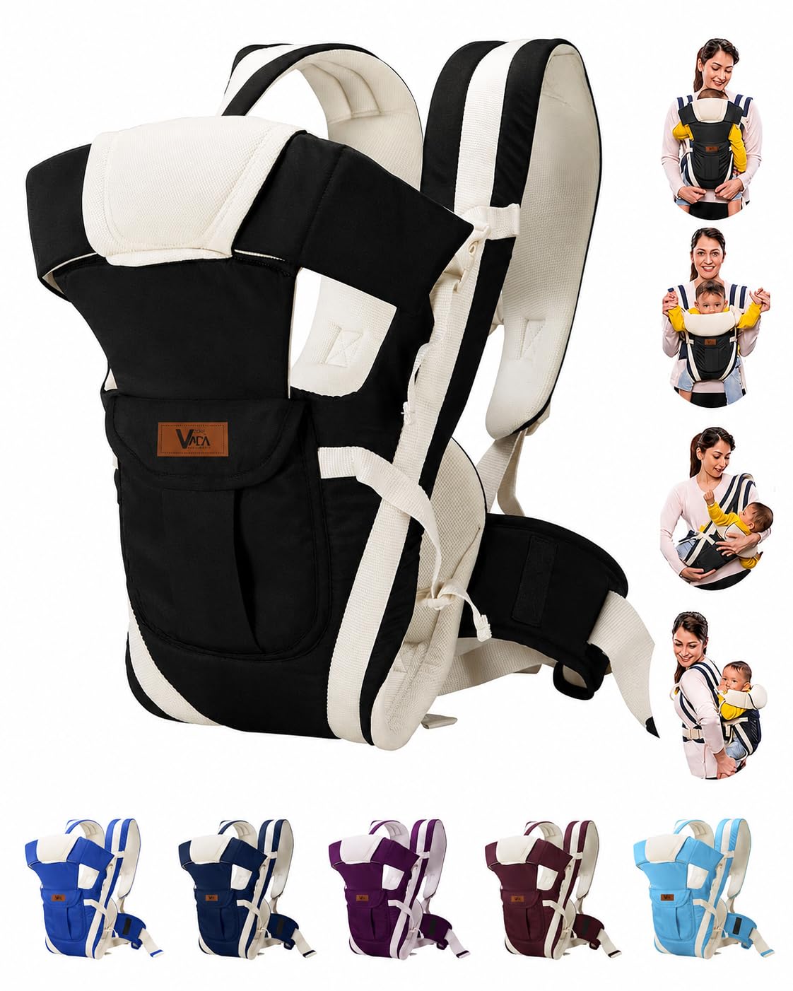 4-in-1 Adjustable Baby Carry Bag with Front & Back Carry Options | Ergonomic Infant to Toddler Carrier with Head and Back Support, Safety Buckles & Breathable Fabric (0–3 Years) (Navy Blue)-picture-26