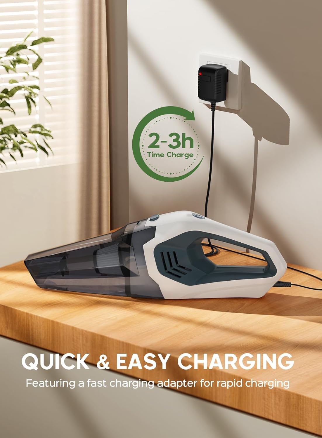 Portutif Cordless Handheld Vacuum Cleaner, 9000PA Powerful Suction 20-25Mins Long Runtime Rechargeable Hand Vacuum, HEPA Filter with Quick Charge, Lightweight for Car Carpet Stairs Pet Hair Cleaning - Image 3