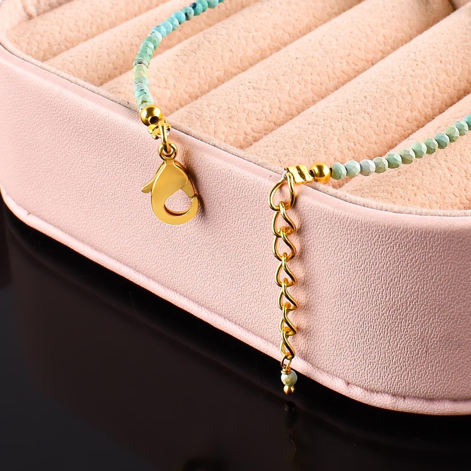 Natural Gemstone Micro Beads Dainty Bracelet Jewelry for Women, Birthstone, Chakra Energy Crystals, 14k Gold Plated Chain 8 inch Adjustable - Image 3