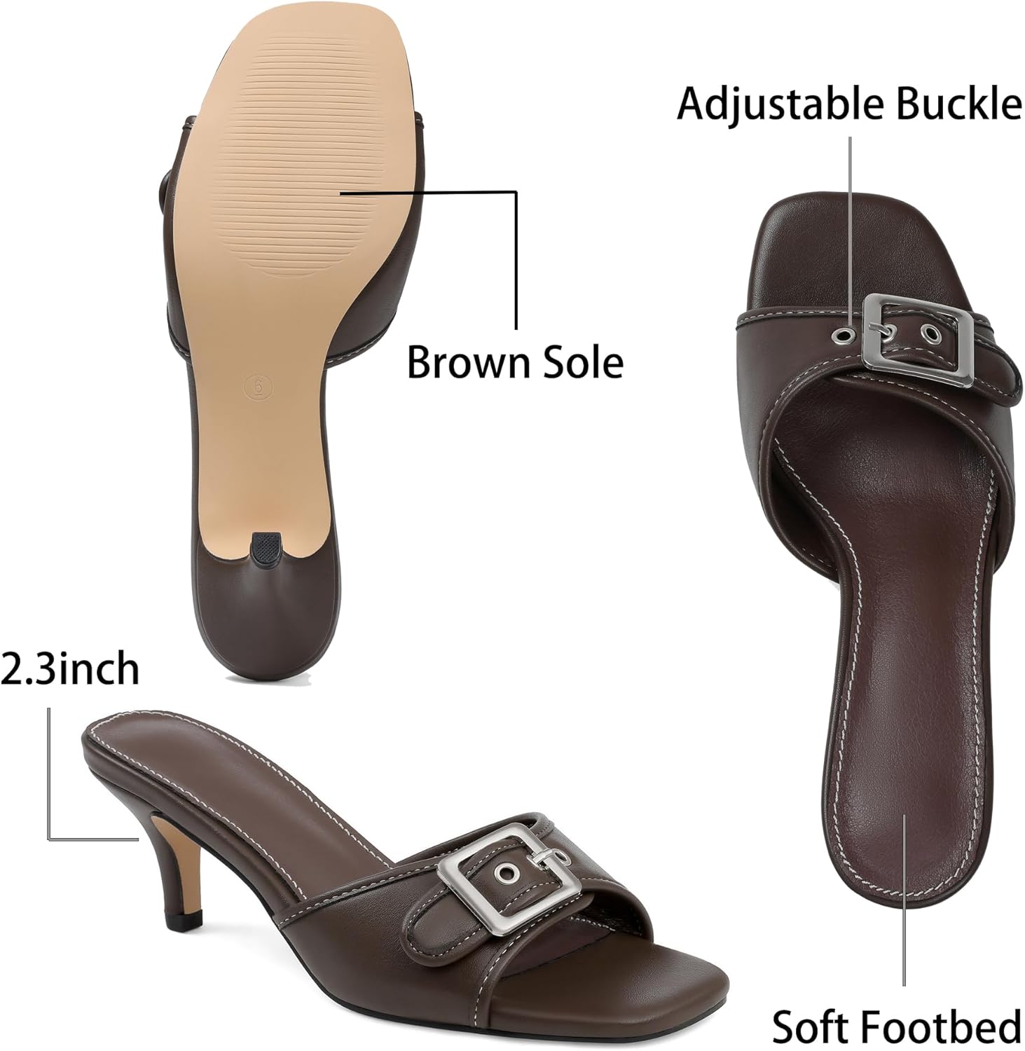 Lovee Cosee Kitten Heels Sandals for Women Square Open Toe Low Heel Slip On Buckle Strap Heeled Sandals Comfortable Walking Party Office Work Outfit - Image 4