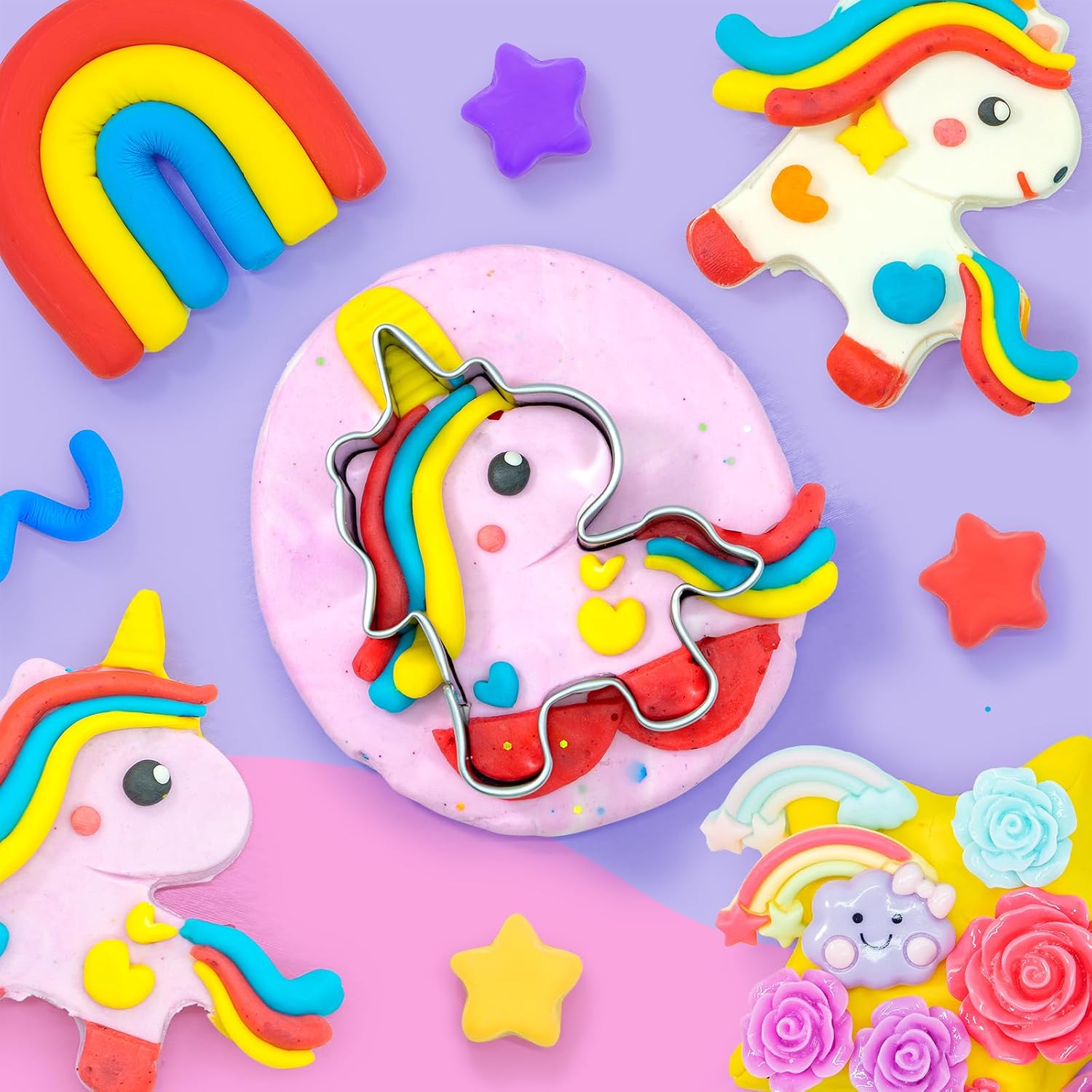 SIMPLIPLAY Unicorn Sensory Dough Kit, 6PCS 18oz Glitter Doughs with Accessories(120 Pcs+), Non-Toxic Colorful Sensory Dough for Girls Gift with Cutter, Unicorn Toys, Improve Fine Motor Skills