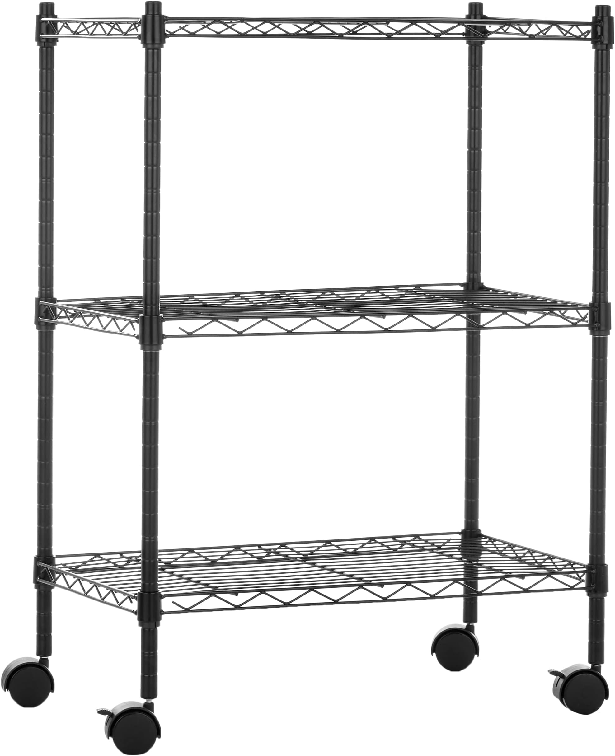 Amazon Basics 3 Tier Steel Rack, Shelf, Metal Rack, Kitchen Rack, With Wheels, Load Capacity: 149.9 lbs (68 kg), Width 23.2 x Depth 13.4 x Height 32.7 inches (58.9 x 34 x 83 cm), Black