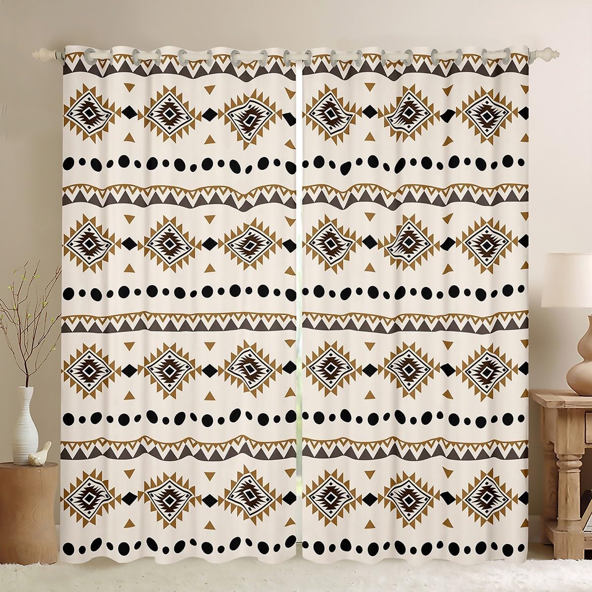 Erosebridal Western Aztec Window Curtains 2 Panel Sets 38 X 45 Inch, Bohemian Blackout Curtains, Exotic Tribal Window Treatments Drapes Decor for Living Room, Southwestern Farmhouse Room Decor