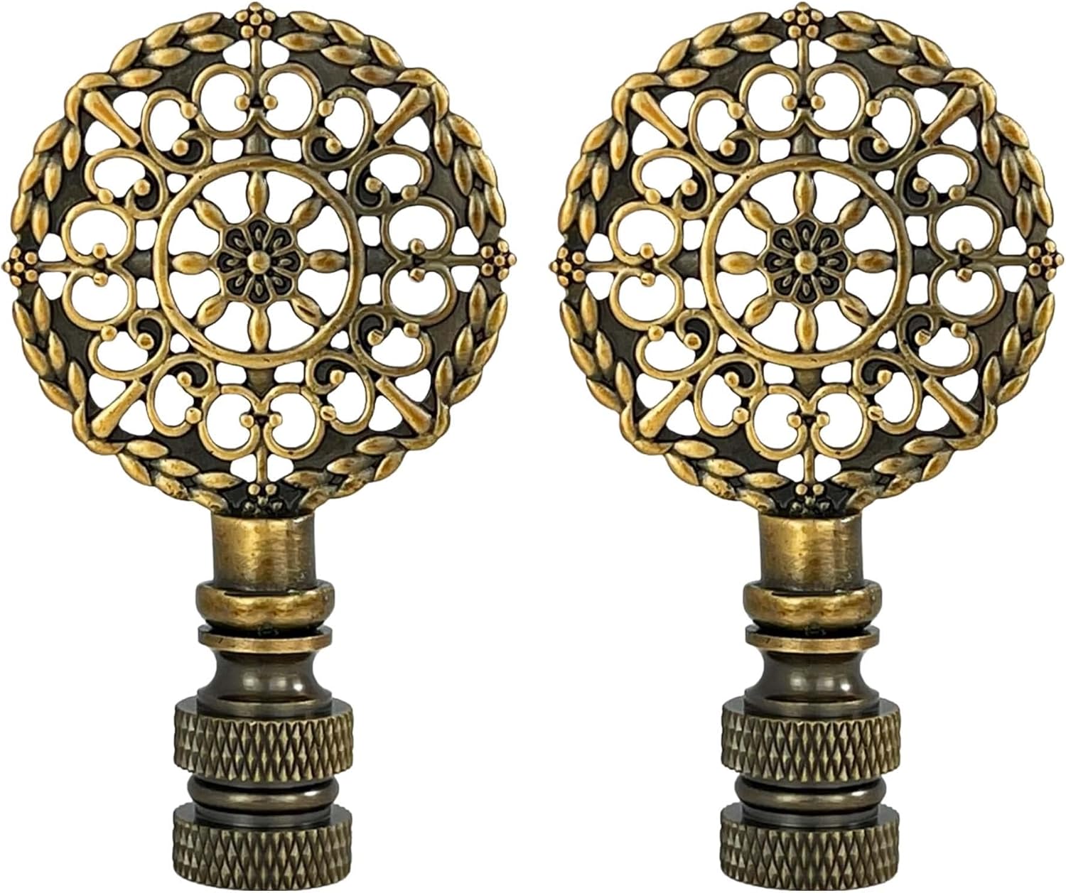 Royal Designs, Inc. Mandala Filigree Finial for Lamp Shade, Antique Brass - Pack of 2
