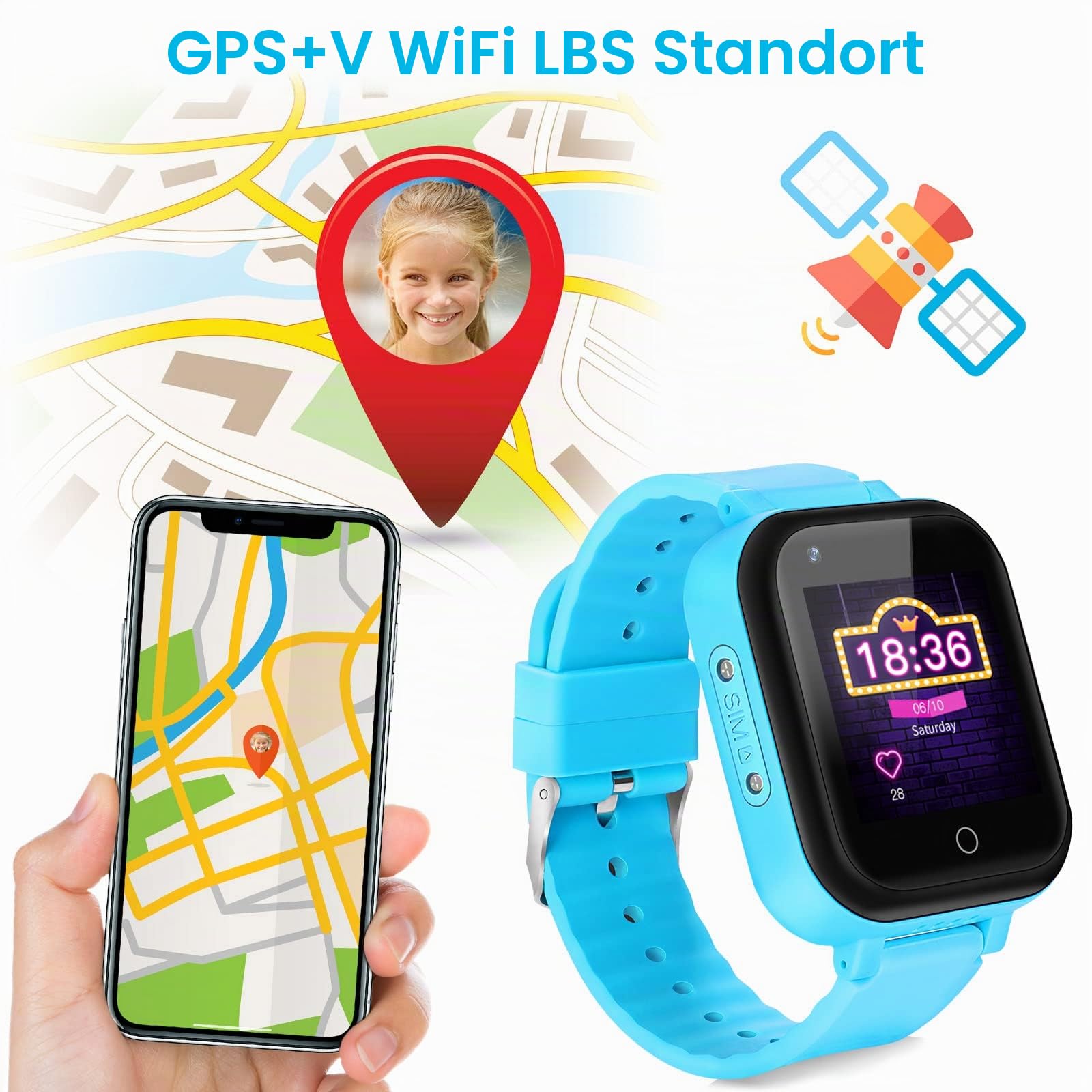 4G Smartwatch Kinder Smart Watch Telefon mit GPS und Anruf, SOS, Musik-Player, Kamera, Kinderuhr Weihnachten Geburtstag Geschenke für 3-14 Jahre Jungen Mädchen