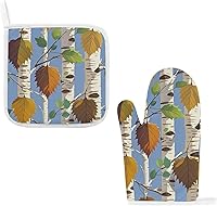 Vista 1 de Birch Leaves Oven Mitts and Pot Holders Set Kitchen Oven Glove Cooking Mitts with Hanging Loop Heat Resistant Potholder Set for Chef Baking Cooking