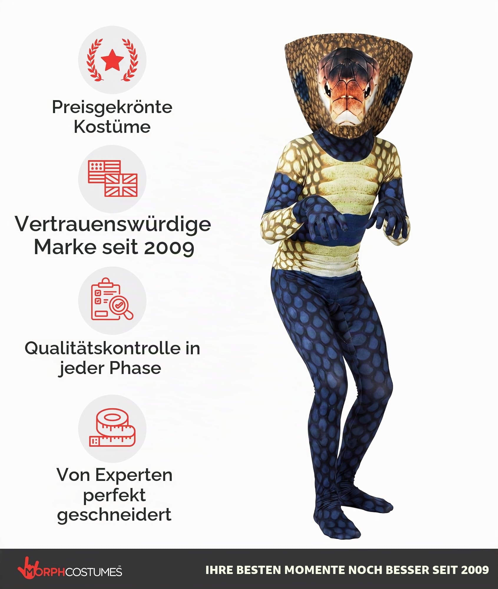 Morphsuits Schlangen Kostüm Kinder, Halloween Ganzkörper Kostüm, M