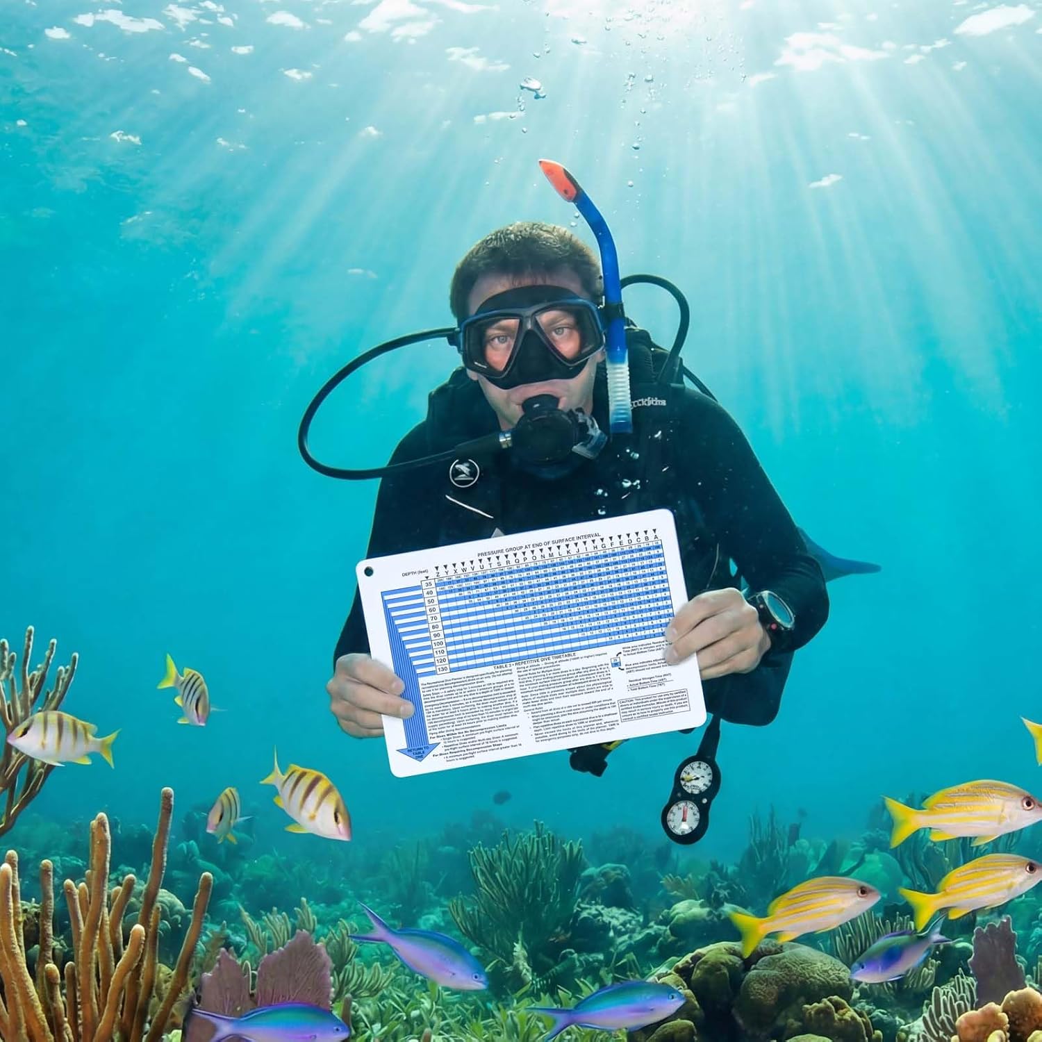 No Decompression Waterproof Dive Table in Feet with Instructions, Imperial Dive Planner for Scuba Diving, Dive Training & Safety
