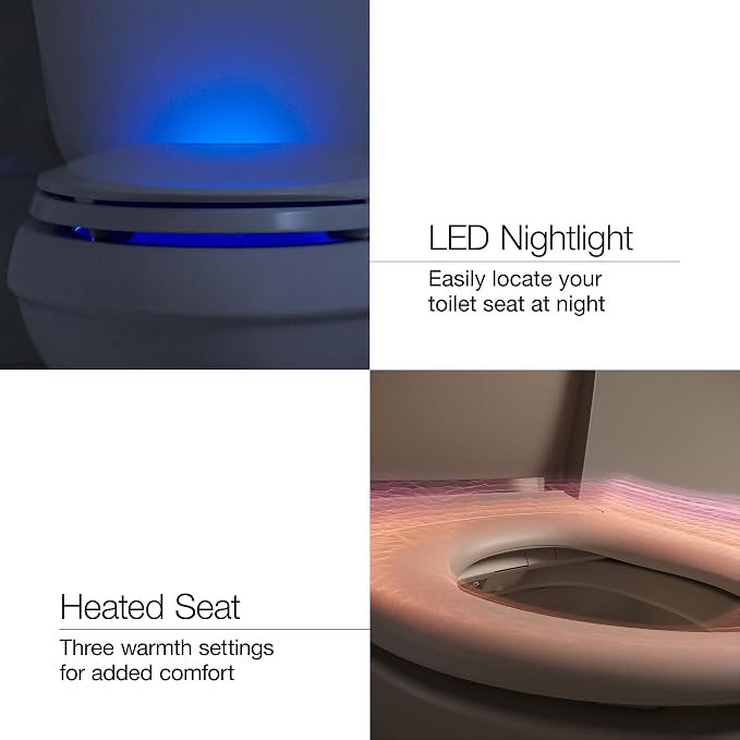 Inodoro inteligente Kohler K-77780-0 con bidé integrado, apertura y cierre automáticos, inodoro inteligente monoblock alargado con asiento calefactable, 1,08 galones por descarga, blanco miniatura 10