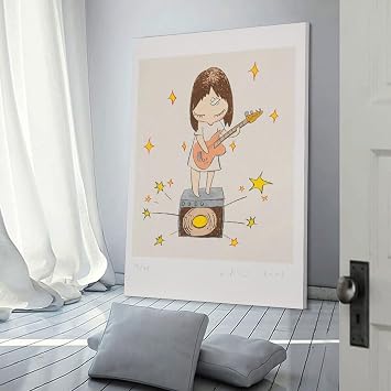 Unique Pop Art Style Oil Painting Cute Character Takashi Murakami Posters Aesthetic Prints Guitar Gi Wall Art Poster Gifts Bedroom Prints Home Decor Hanging Picture Canvas Painting Posters 20x30inch(5