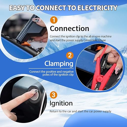 Miniatura 6 de Arrancador de salto con compresor de aire, batería de coche de 2500 A, kit de cable de puente de refuerzo de coche de 12 V, inflador de neumáticos