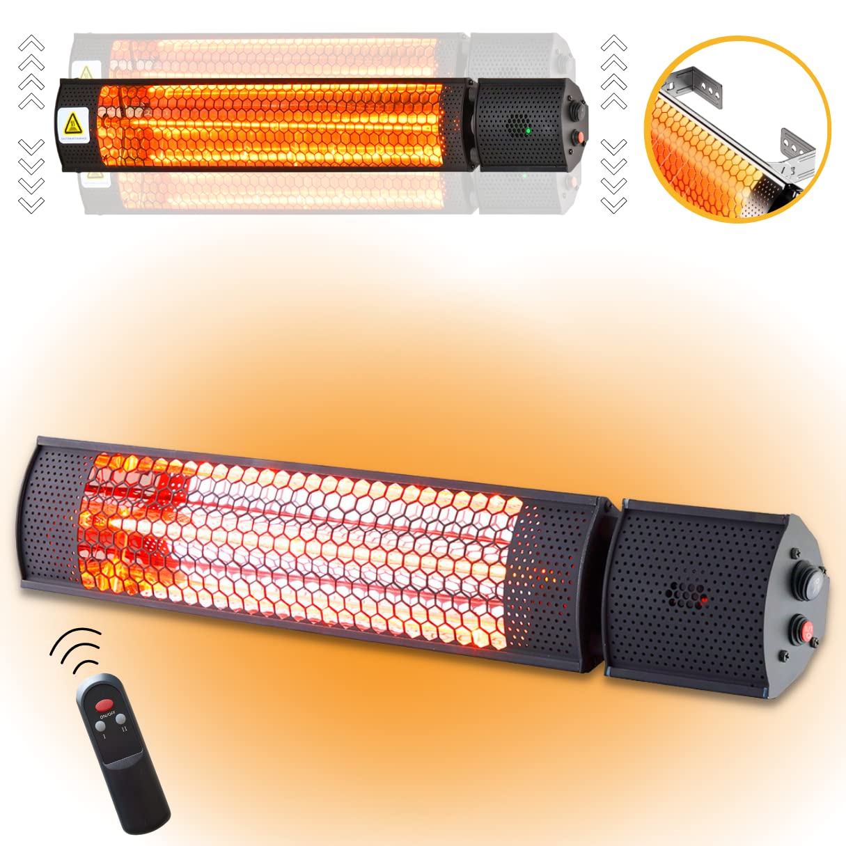 STARLYF Radiant Heater Chauffage Infrarouge 2000W | Radiateur Électrique Extérieur IP65 avec Télécommande | Chaleur Instantanée, 2 Niveaux de Puissance, Économie d’Énergie et Résistance
