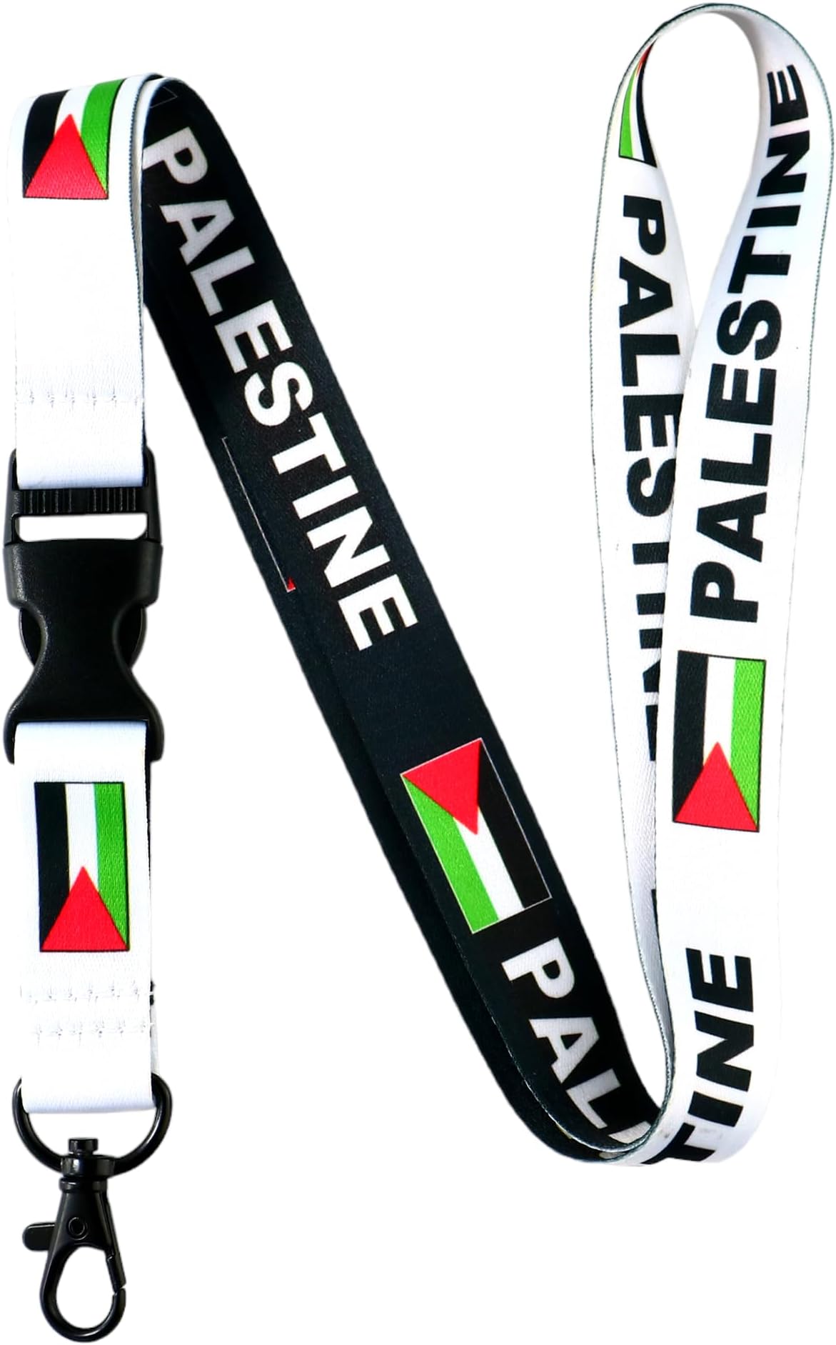 EASTEX Palestine Flag Lanyard Keychain w/Quick Release Snap Buckle and Metal Clasp - Black and White Reversible ID Lanyard for Keys Badges Fob - ID Holder Keychain for Women Men Kids (1 Lanyard)