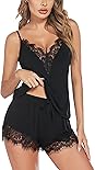 Avidlove Sleepwear Womens Sexy Pajamas Short PJ Lingerie Set Lace Cami Shorts Set Modal Nightwear (Black,L)
