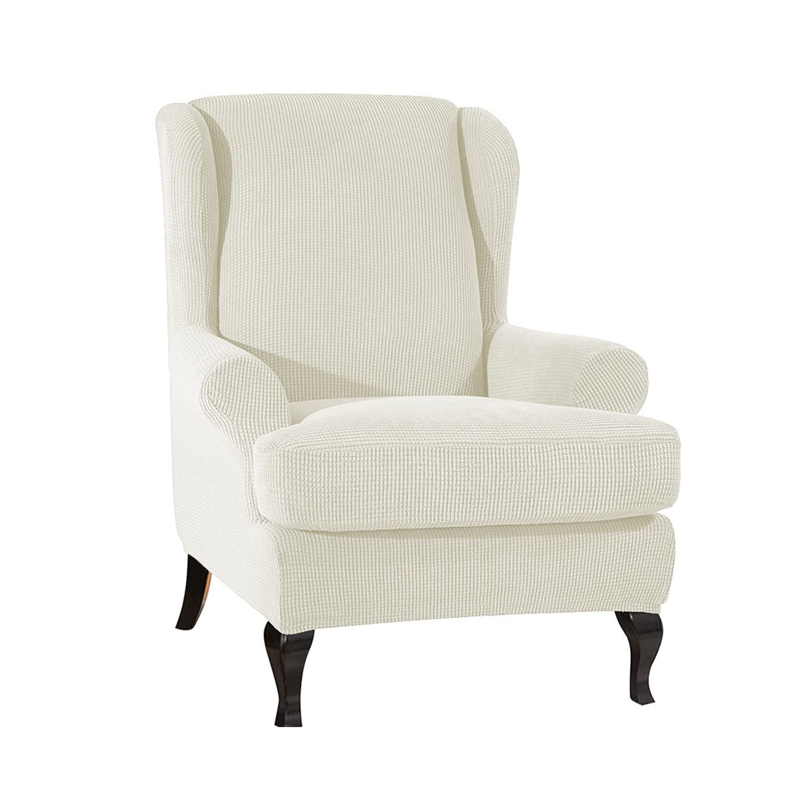 Xjhkg Ivory Wingback Chair Cover, 2 Piece Water Repellent Wing Chair Slipcover With Elastic Bottom(Ivory)
