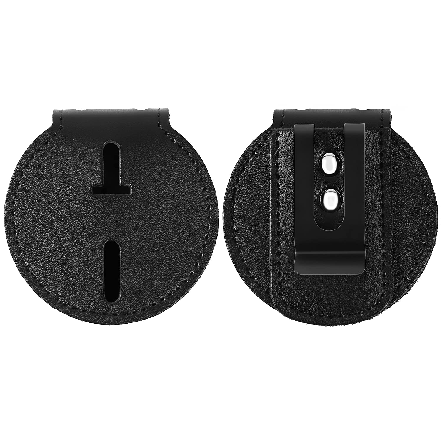 Sheriff Badge Holder Universal aus Rindsleder Metall Gürtelclip und Edelstahlkette Leder Strafverfolgung Badge Holder (Kreis Badge Holder)