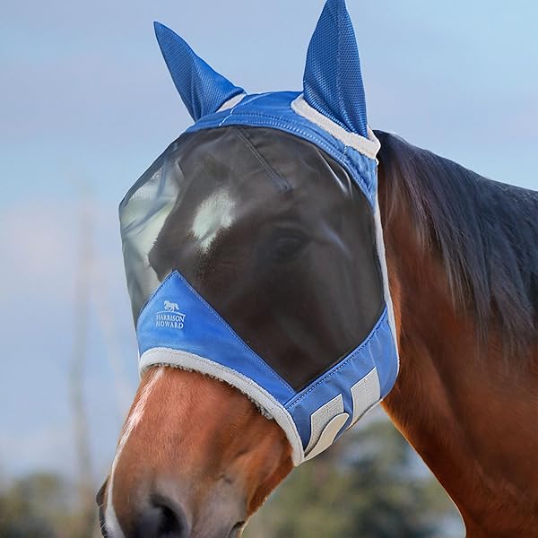 Harrison Howard CareMaster Pro Luminous Fine Mesh UV-proof Fleece Padding Fly Mask Half Face Aquamarine (M; Cob) - 1