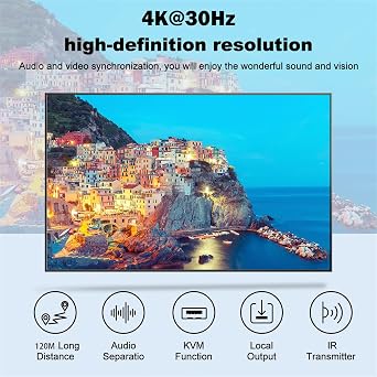 KVM EXTENDER 4K 120M RECEIVER,4K HDMI KVM Extender Over cat5e/6 ethernet cable 120M HDMI USB Extender Video Audio Transmitter Receiver Support Keyboard Mouse