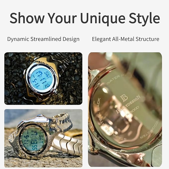 Amazon | BENLYDESIGN ユニークなメタル腕時計、メンズデジタル