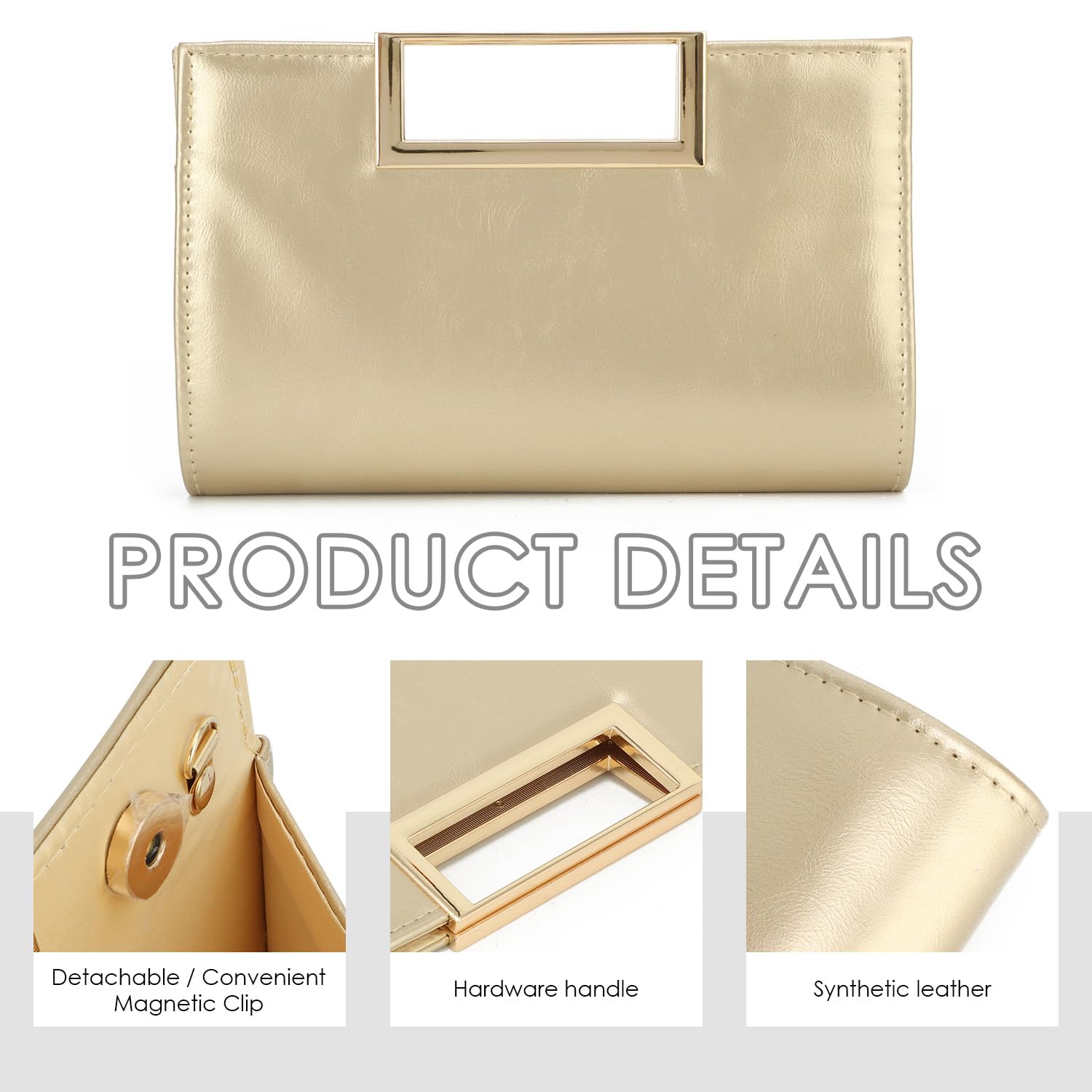 EVEOUT Pochette en Cuir PU Femmes Clutch Sac à Main de Soirée avec chaîne Sac à bandoulière élégant pour Mariage Plage Vacances(Or)