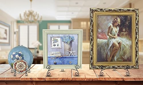 Miniatura 2 de Soporte para platos, paquete de 2 soportes de placa de 10 pulgadas para exhibición, caballete de mesa de hierro plegable negro para libros de fotos,