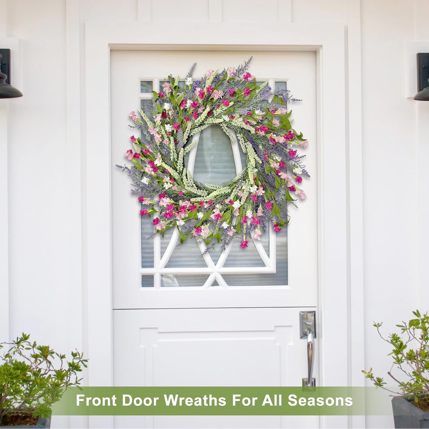 Artgar 26 Inch Spring Wreaths for Front Door, Spring Summer Lavender Paper Flower Wreaths for Home Farmhouse Windows Walls Porch Wedding Indoor Outdoor Decor for All Seasons (Pink) - Image 4