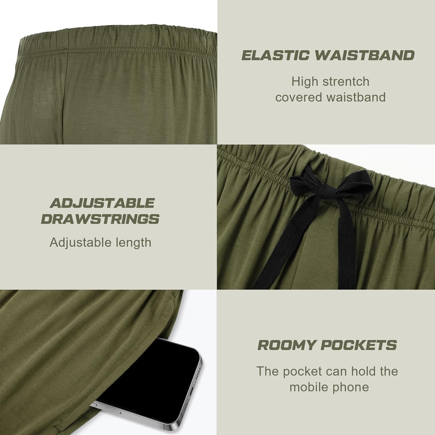 BAMBOO COOL Men's Pajama bottoms Lounge Sleep Shorts Soft Comfortable Breathable Pajamas Shorts with Pockets 2 Pack - Image 3