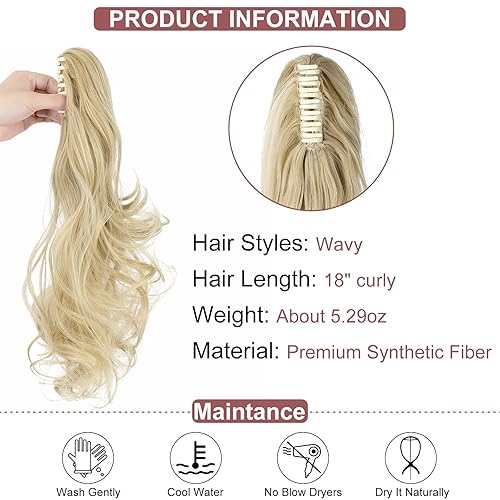 Miniatura 8 de Leterly Pinza de extensión de cola de caballo de 18 pulgadas, 20 pulgadas, rizada, ondulada, recta, con clip, para mujer, color rubio cenizo, mezcla