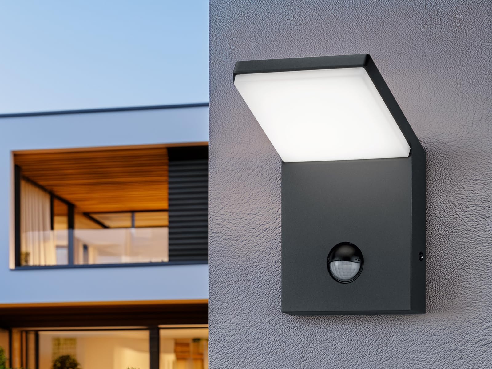 meineWunschleuchte 2er Set Außenwandleuchten Aluminium Anthrazit mit Bewegungsmelder, Höhe 16cm