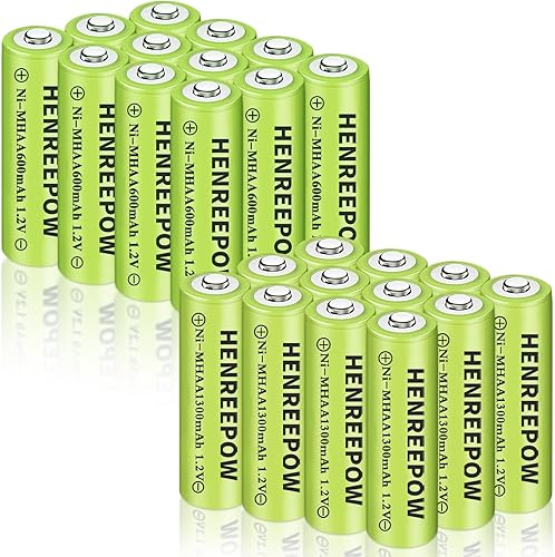 Henreepow Ni-MH Baterías recargables AA, doble A de alta capacidad, 1.2 V, 1300 mAh600 mAh, precargadas para jardines y paisajismo al aire libre,
