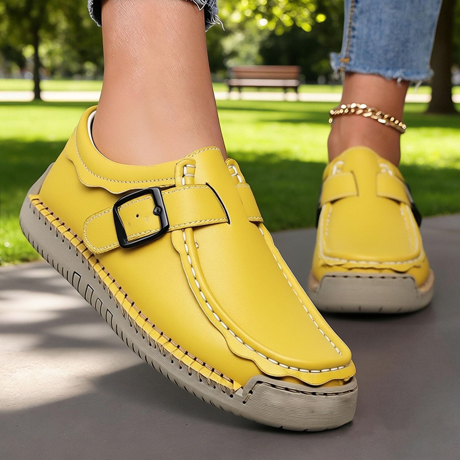 Generisch Slip In Sneaker Damen Sommer Slipper Leder Flachschuhe