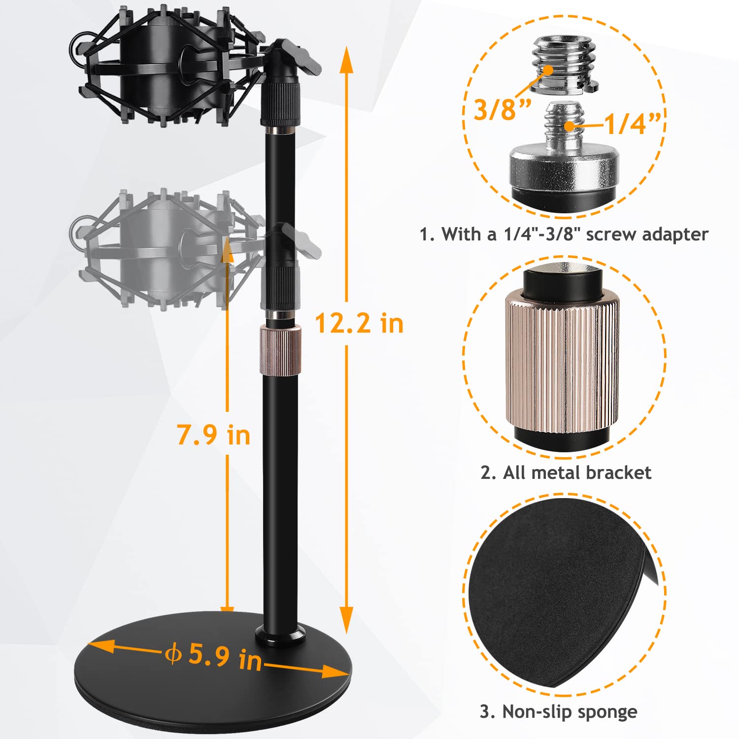 Frgyee Razer Mini Araignée de Microphone avec Protection Contre Le Vent en Mousse, Suspension Anti-Vibrations, Support de Microphone à Clip Filtre Pop pour Bloquer Les Plosives pour Microphone