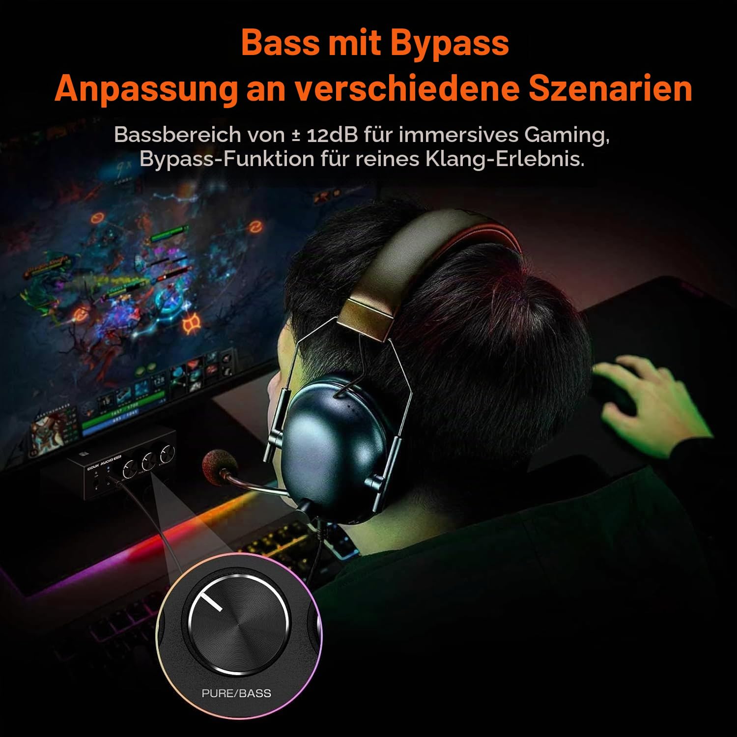 Mini Stereo Gaming DAC mit Mikrofoneingang: Kopfhörerverstärker, USB/Optischer D/A-Wandler, 32-Bit/192 kHz Hochauflösendes Audio für PC, PS4, Xbox, Switch (Douk Audio Q2Pro)