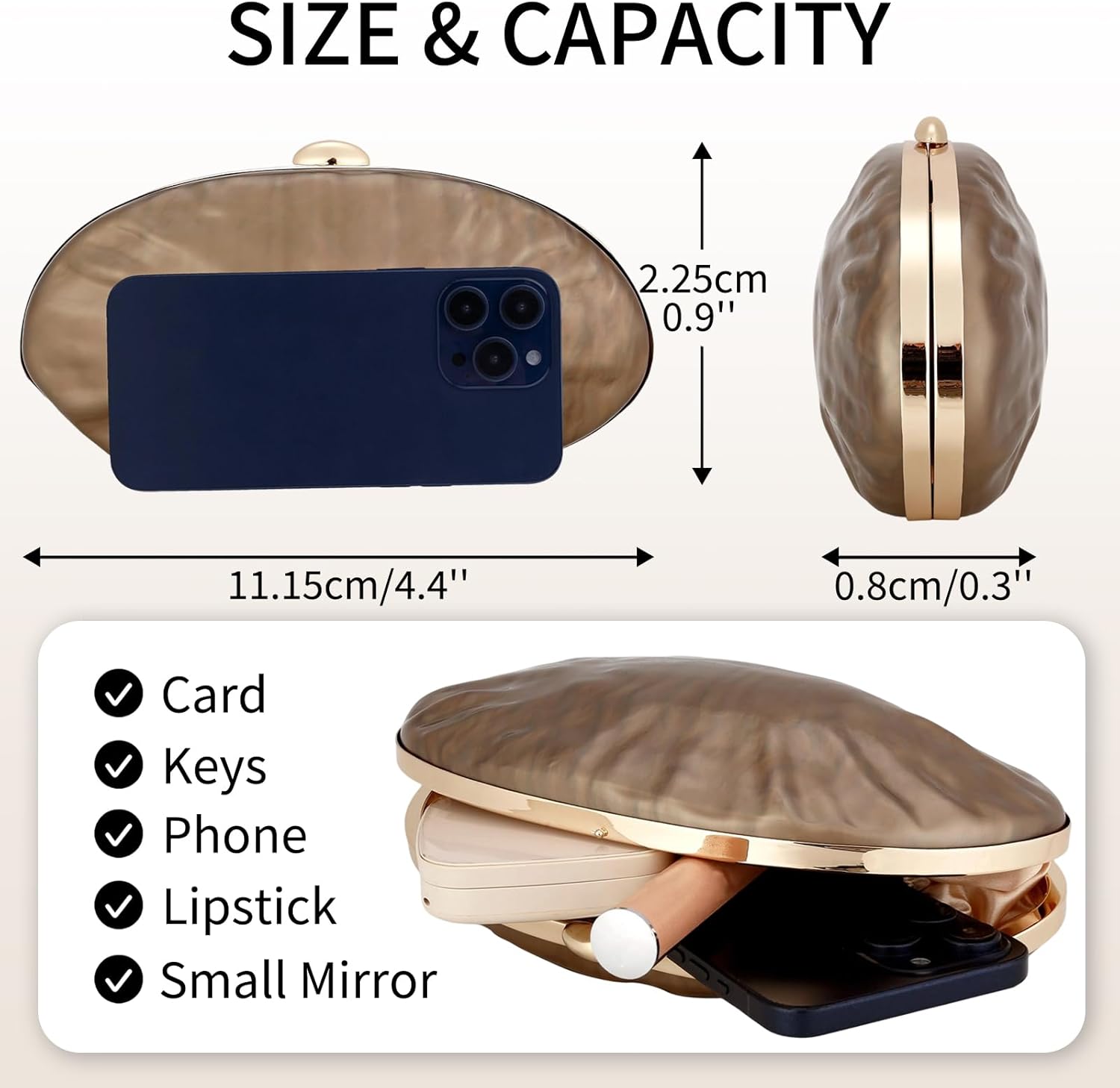 YYW Clutch Purse Women Pearl Shell Shape Acrylic Clutch Shiny Marble Purse Wedding Prom Party Evening Handbag