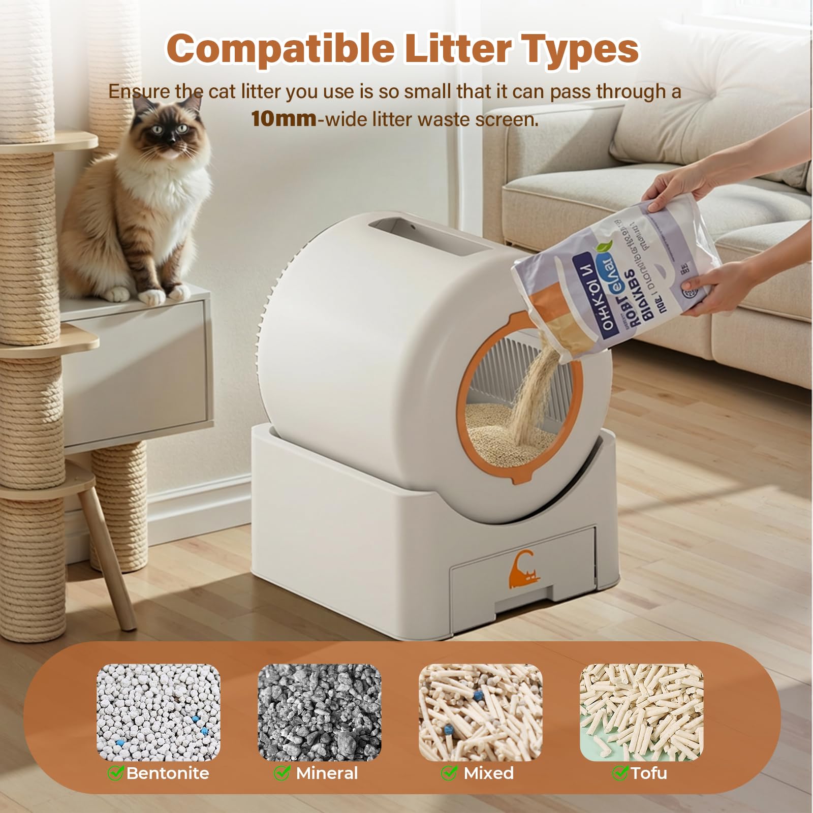 Automatic Self Cleaning Cat Litter Box, 75 L Large Capacity Smart Litter Box with Safety Sensors 1 Roll Trash Bags Included Whisper Quiet Cat Litter Box with App Remote Control for Multi Cats, White - image 7