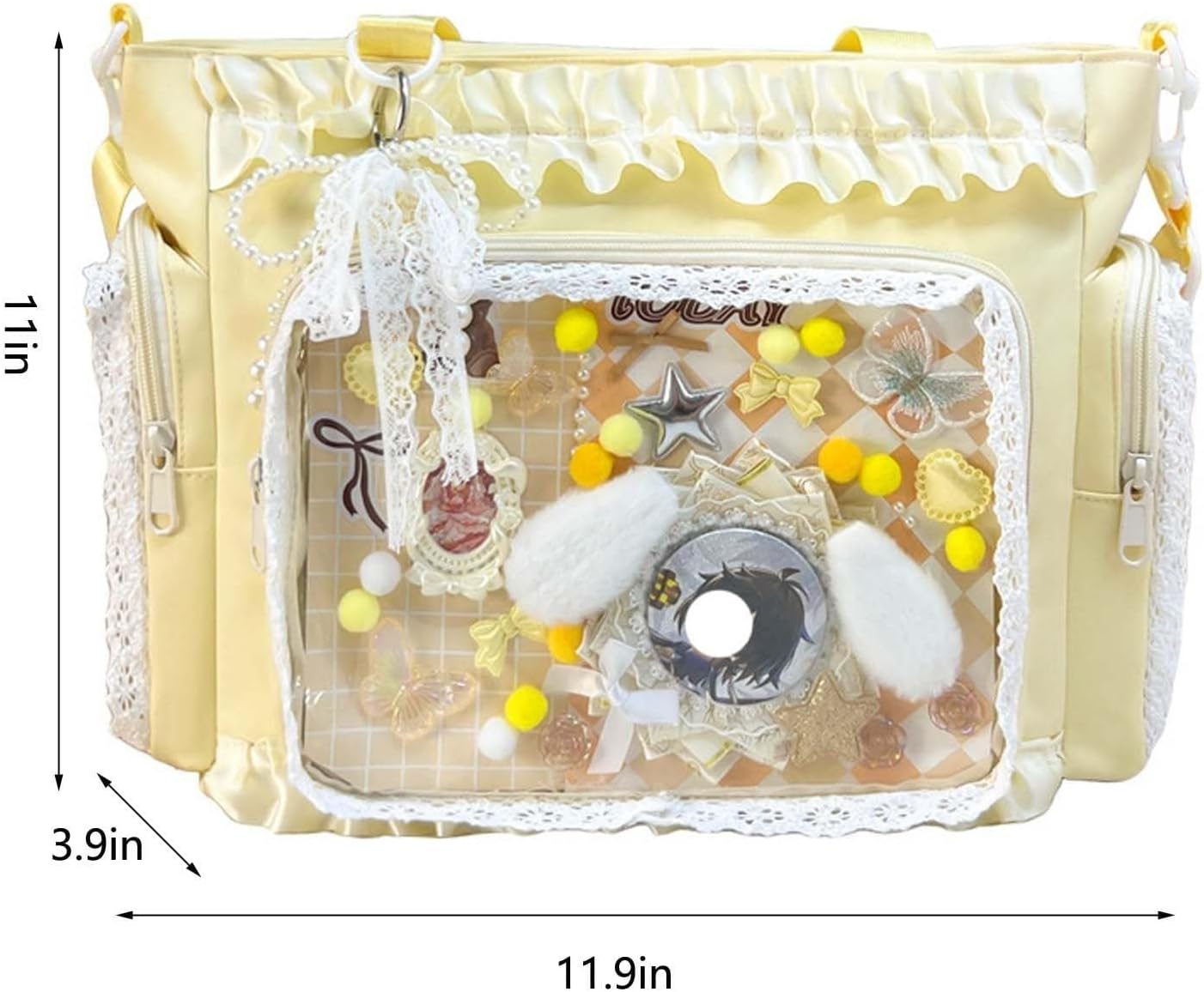 Lace itabag ruffle Shoulder Purse， Pin display bag with Insert Anime badge Display