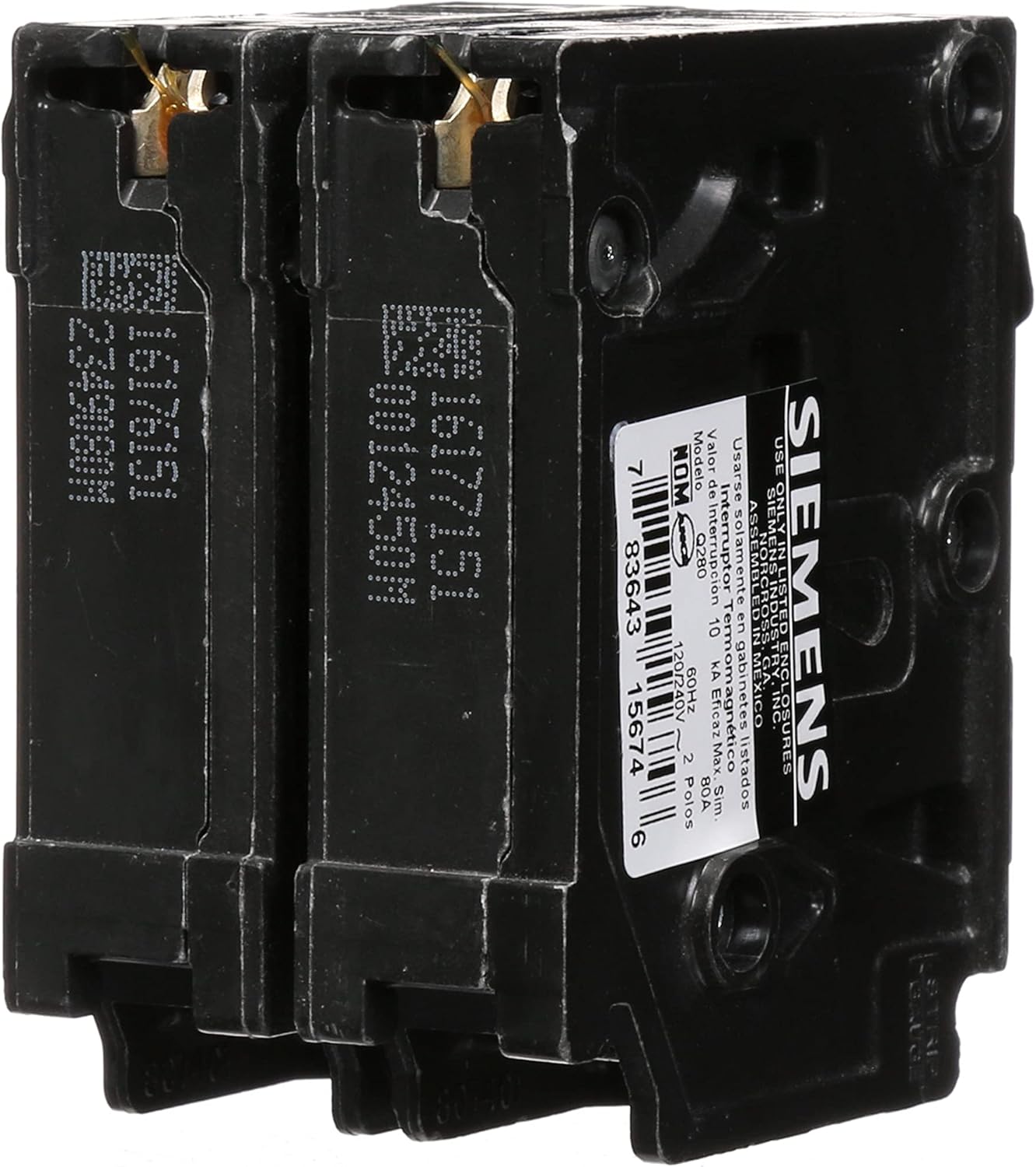 برگشت view از SIEMENS Q280 80-Amp Double Pole Type QP Circuit Breaker with product label